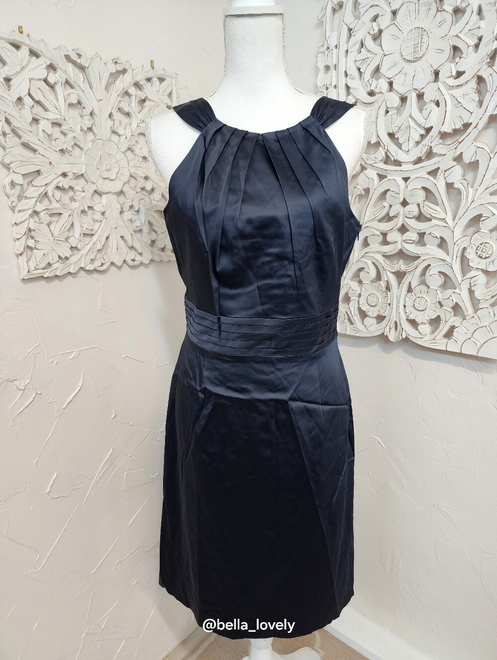 ANTONIO MELANI Navy Pleated Halter Midi Dress
